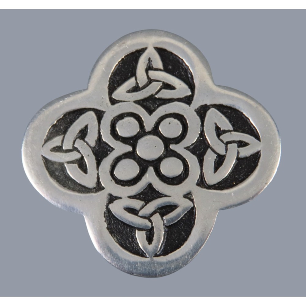 VTG SJC St. Justin Cornwall CELTIC PEWTER BROOCH PIN Knot Flower Cross ENAMEL